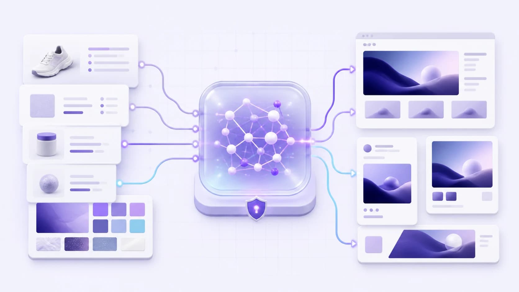 Campaign brief flowing through GenCMS into content drafts for human review